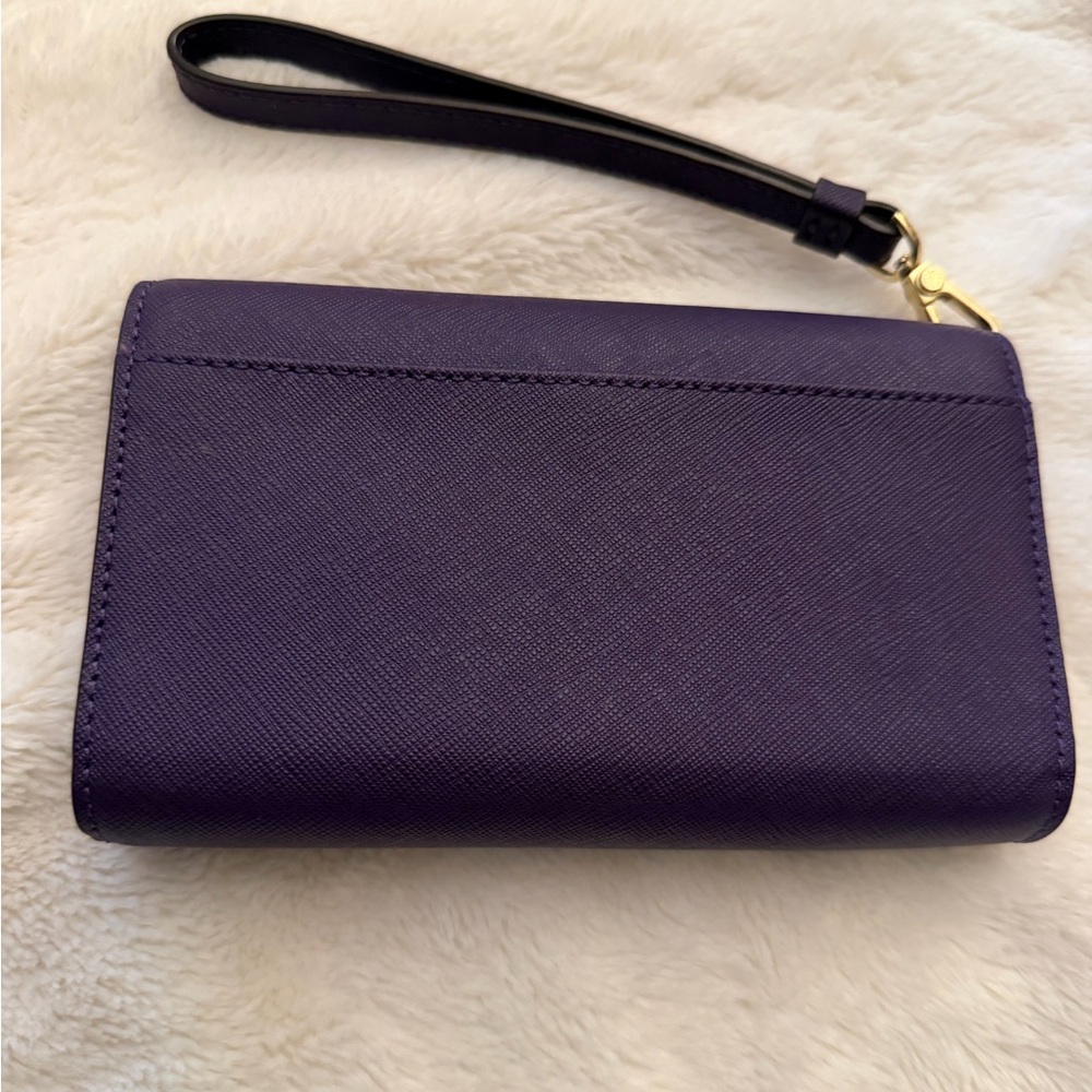 Henri Bendel Wristlet, Wallet, Organizer in Deep Purple with Gold Accents - Picture 2 of 10